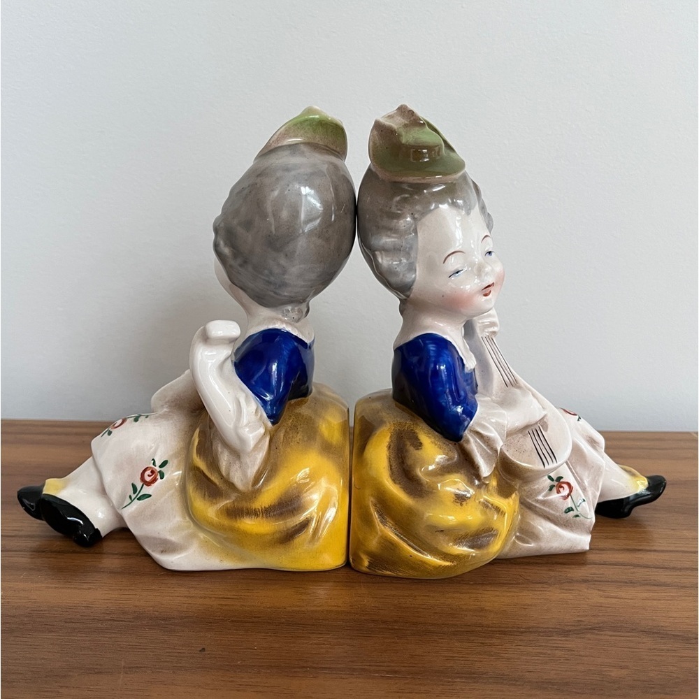GOEBEL Antique Bookends Set of Two Girls Playing Lutes Germany Figurine Decor